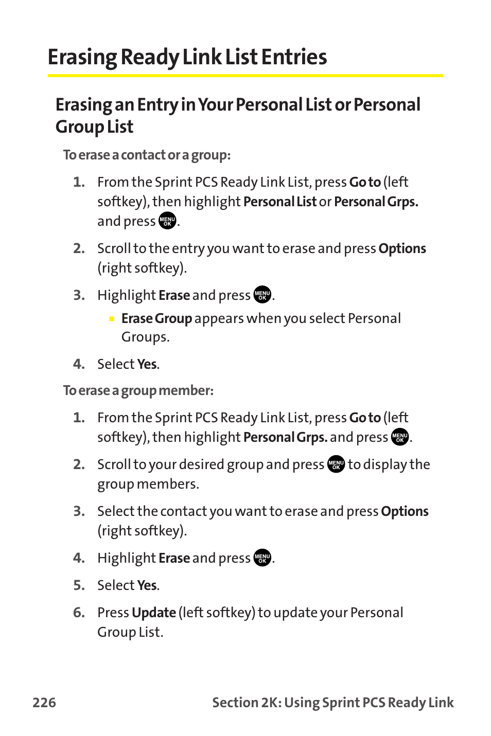 Erasing ready link list entries | Sprint Nextel MM-7500 User Manual | Page 236 / 345