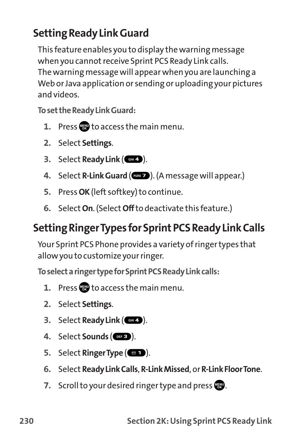 Setting ready link guard | Sprint Nextel MM-7500 User Manual | Page 240 / 345