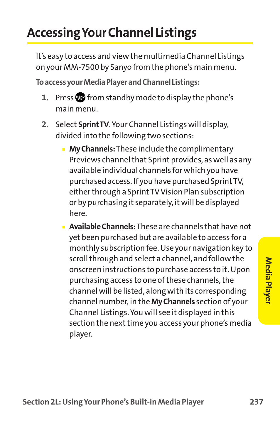 Accessing your channel listings | Sprint Nextel MM-7500 User Manual | Page 247 / 345
