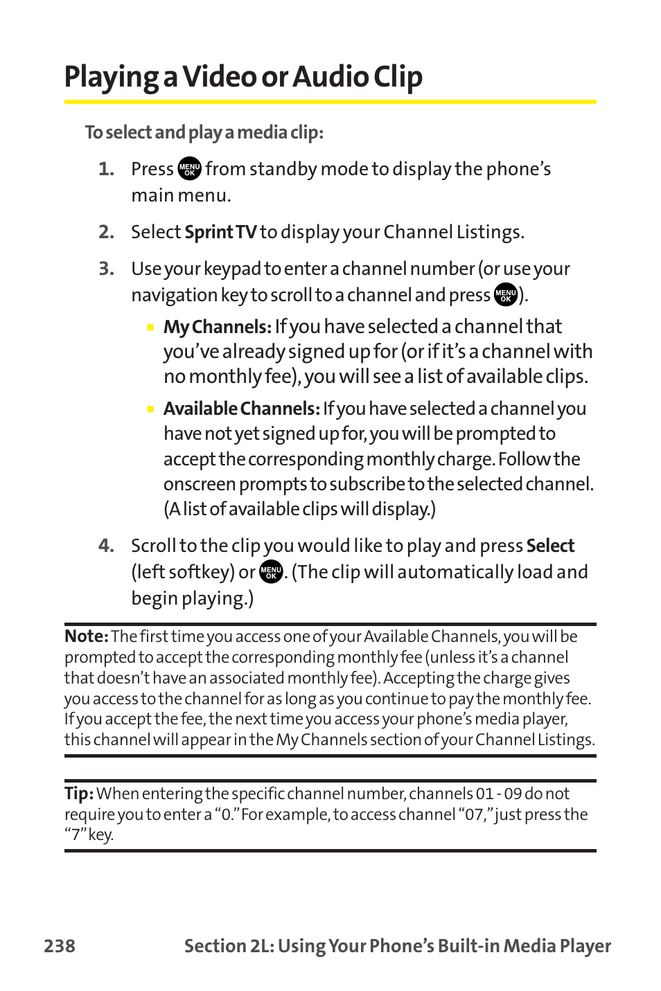 Playing a video or audio clip, Playing avideo or audio clip | Sprint Nextel MM-7500 User Manual | Page 248 / 345