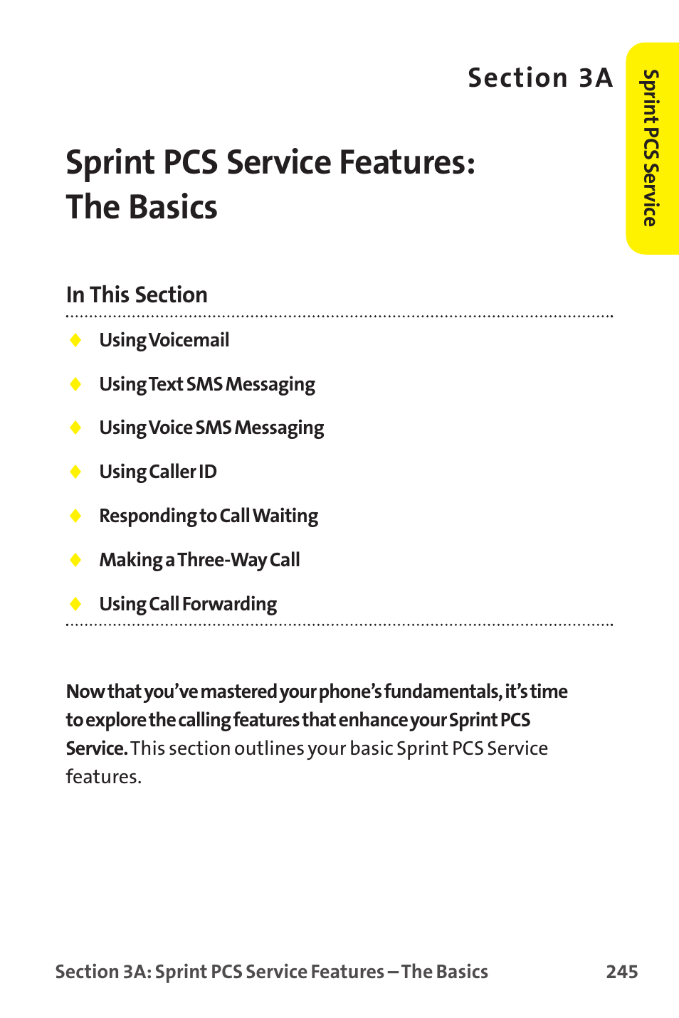 Sprint pcs service features: the basics, 3a. sprint pcs service features: the basics | Sprint Nextel MM-7500 User Manual | Page 255 / 345