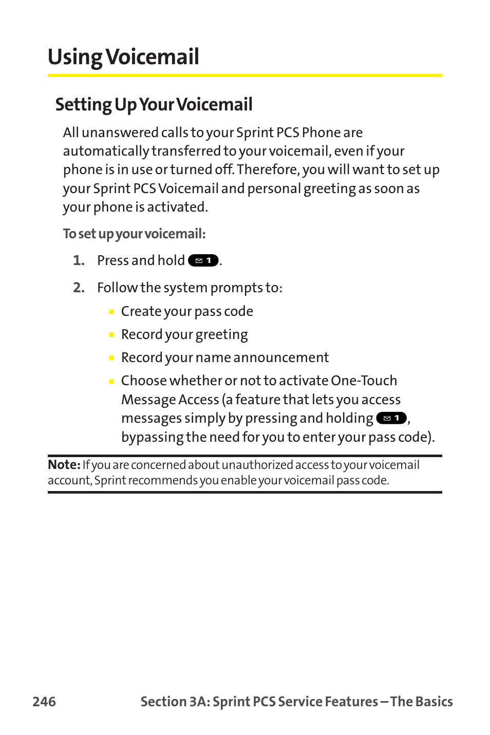 Using voicemail, Setting upyour voicemail | Sprint Nextel MM-7500 User Manual | Page 256 / 345