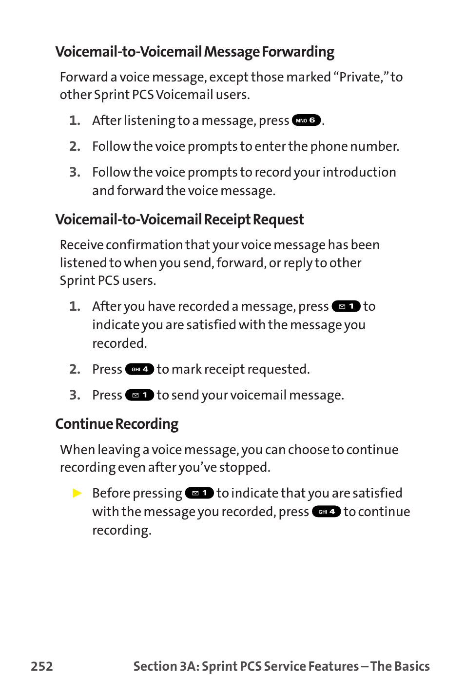 Voicemail-to-voicemail message forwarding, Voicemail-to-voicemail receipt request, Continue recording | Sprint Nextel MM-7500 User Manual | Page 262 / 345
