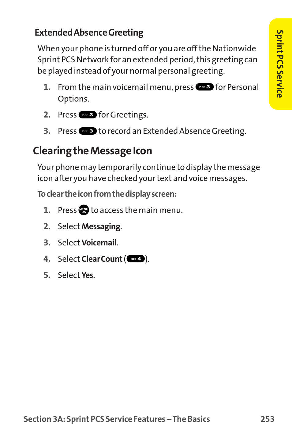 Clearing the message icon, Extended absence greeting | Sprint Nextel MM-7500 User Manual | Page 263 / 345
