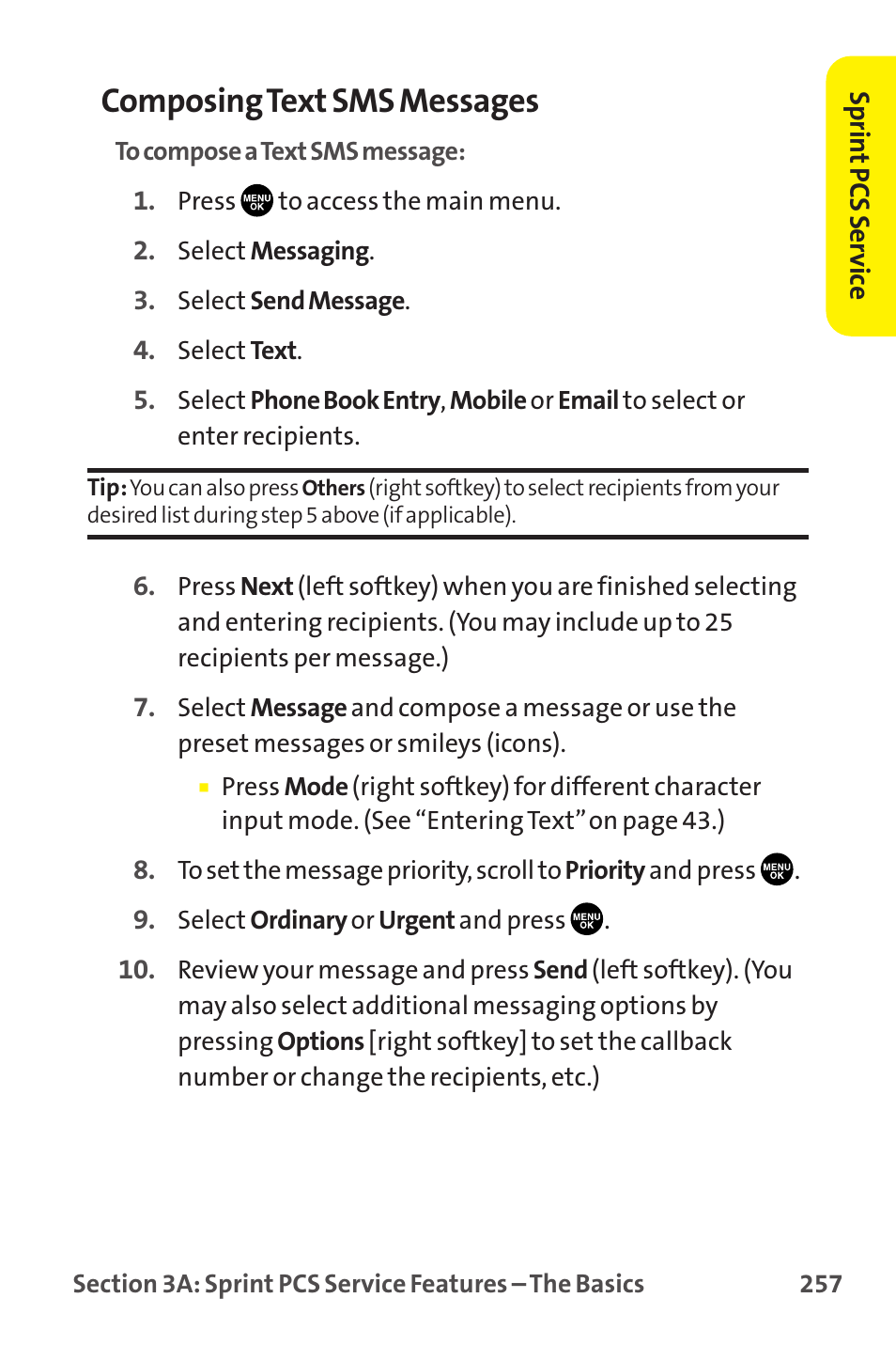 Composingtext sms messages | Sprint Nextel MM-7500 User Manual | Page 267 / 345