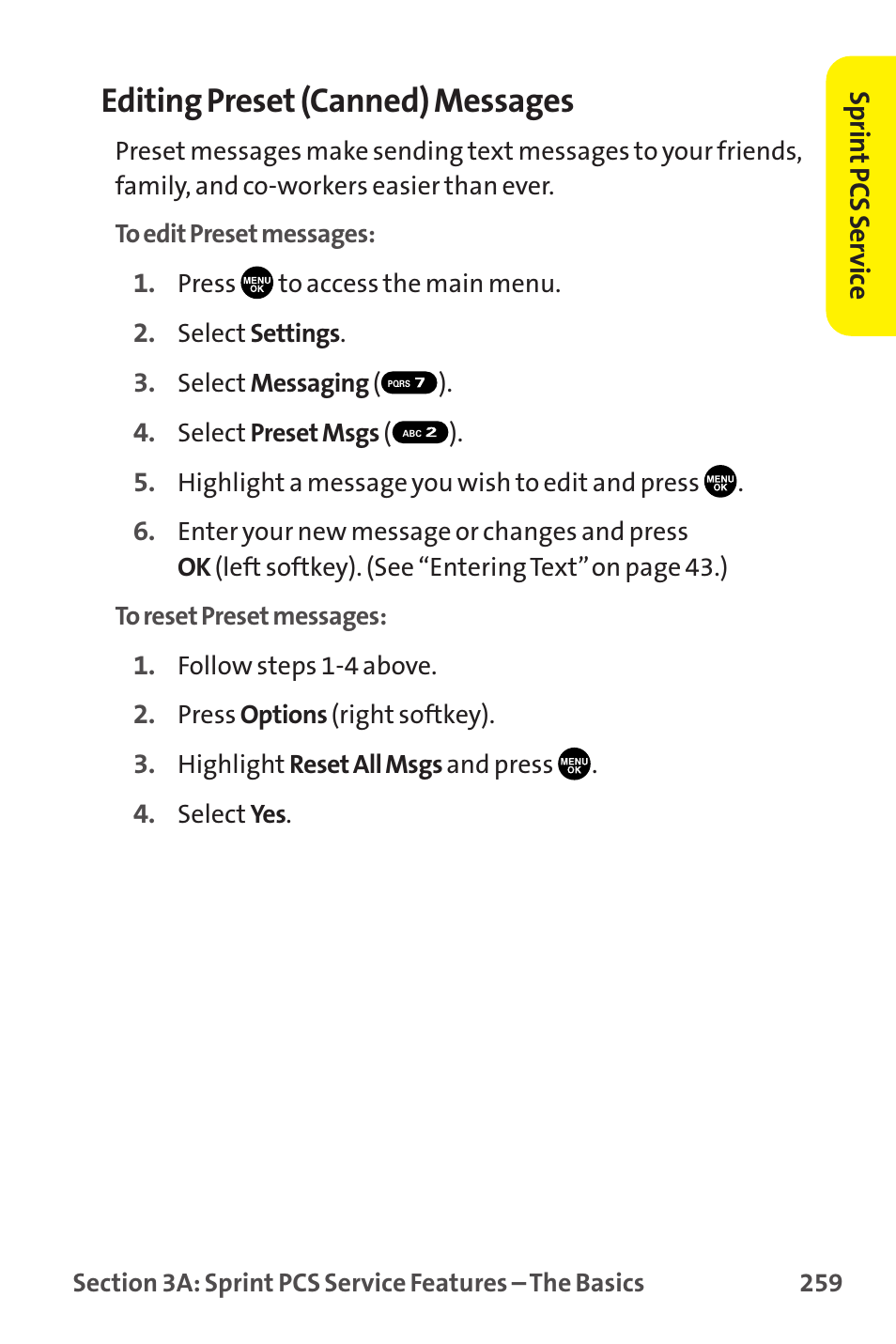 Editing preset (canned) messages | Sprint Nextel MM-7500 User Manual | Page 269 / 345