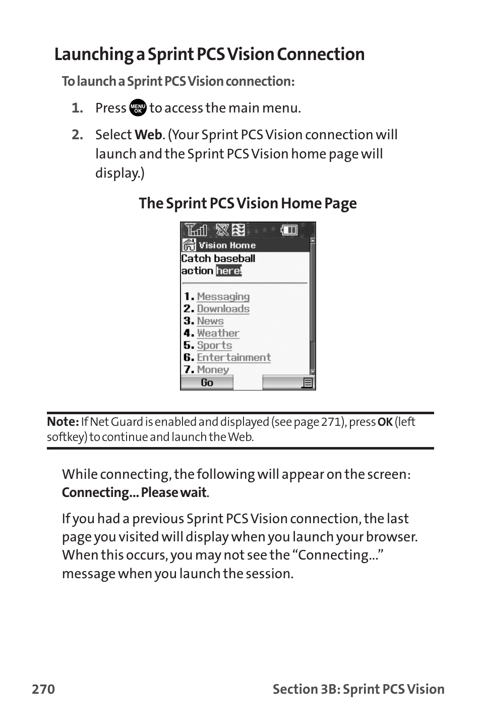 Launching a sprint pcs vision connection | Sprint Nextel MM-7500 User Manual | Page 280 / 345