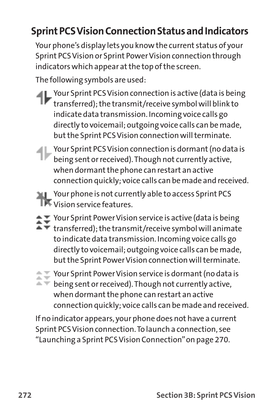 Sprint pcs vision connection status and indicators | Sprint Nextel MM-7500 User Manual | Page 282 / 345