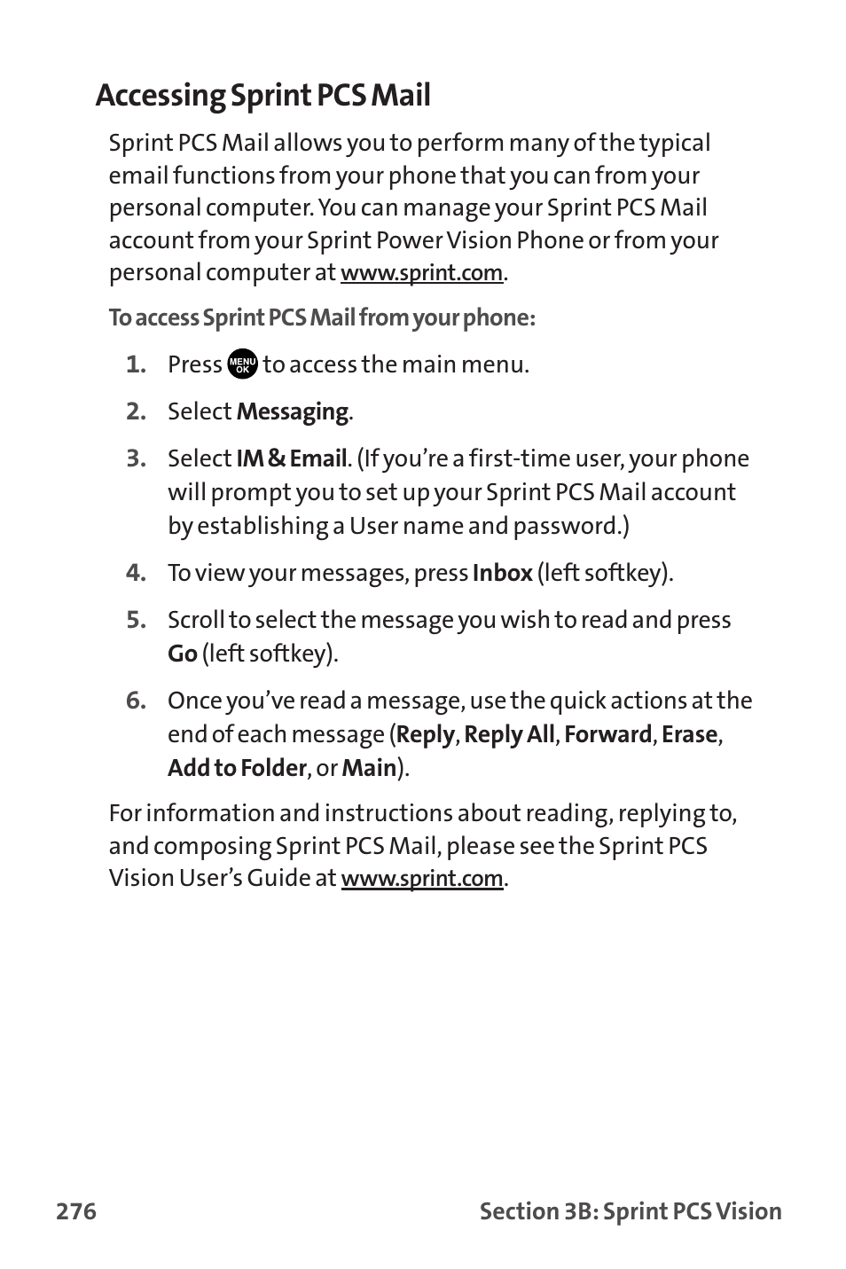 Accessing sprint pcs mail | Sprint Nextel MM-7500 User Manual | Page 286 / 345