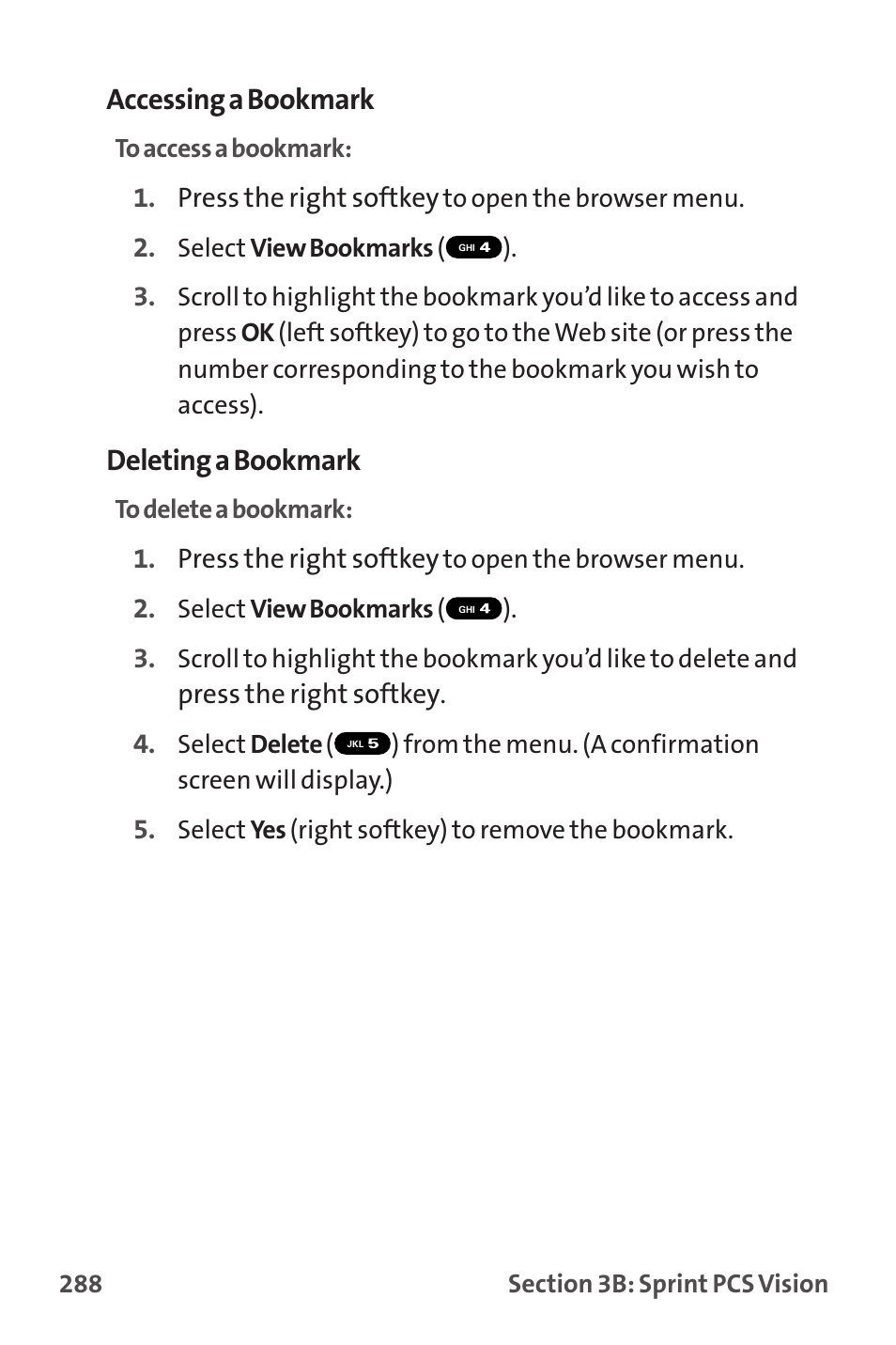 Accessing a bookmark, Deleting a bookmark | Sprint Nextel MM-7500 User Manual | Page 298 / 345
