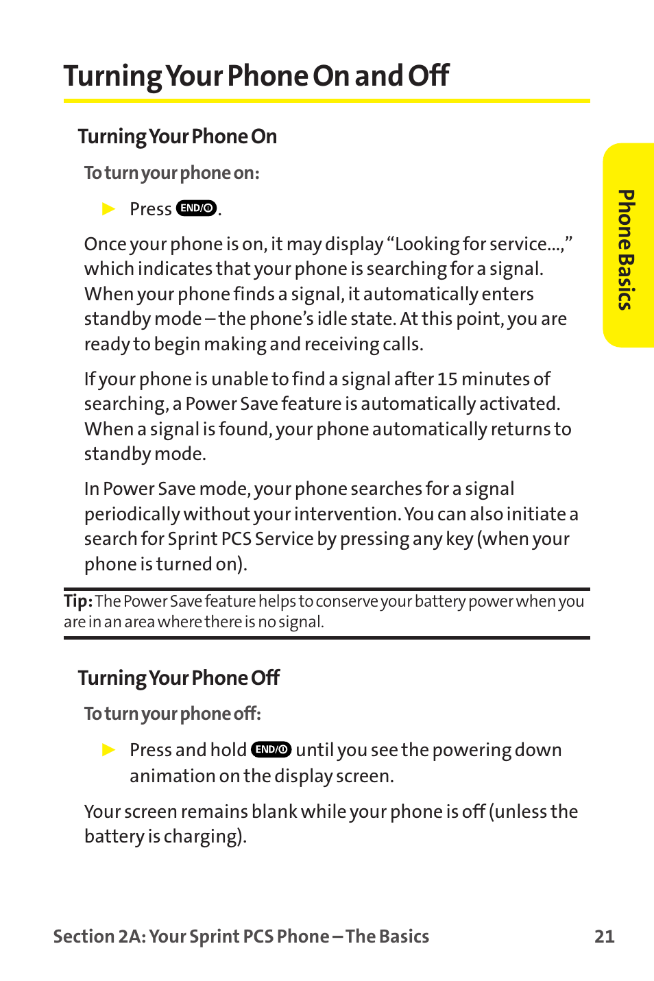 Turning your phone on and off, Phone basics | Sprint Nextel MM-7500 User Manual | Page 31 / 345
