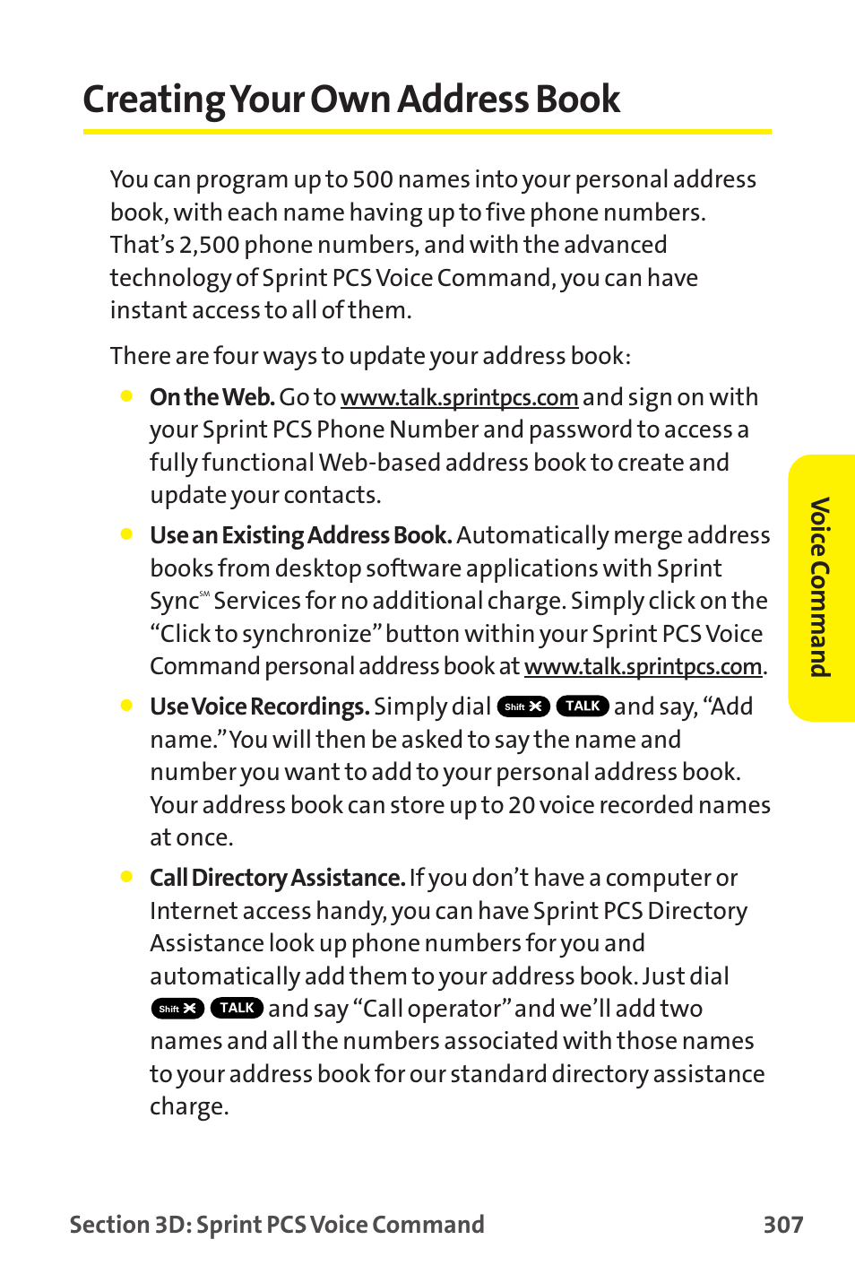 Creating your own address book, Vo ice c ommand | Sprint Nextel MM-7500 User Manual | Page 317 / 345
