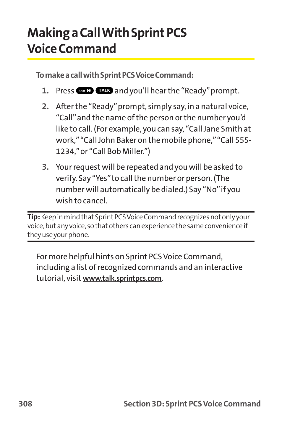 Making a call with sprint pcs voice command | Sprint Nextel MM-7500 User Manual | Page 318 / 345