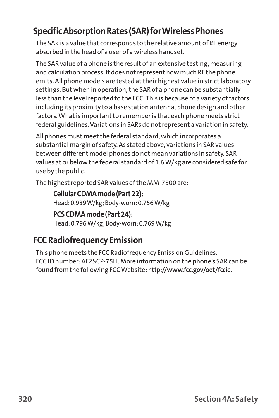 Fcc radiofrequency emission | Sprint Nextel MM-7500 User Manual | Page 330 / 345