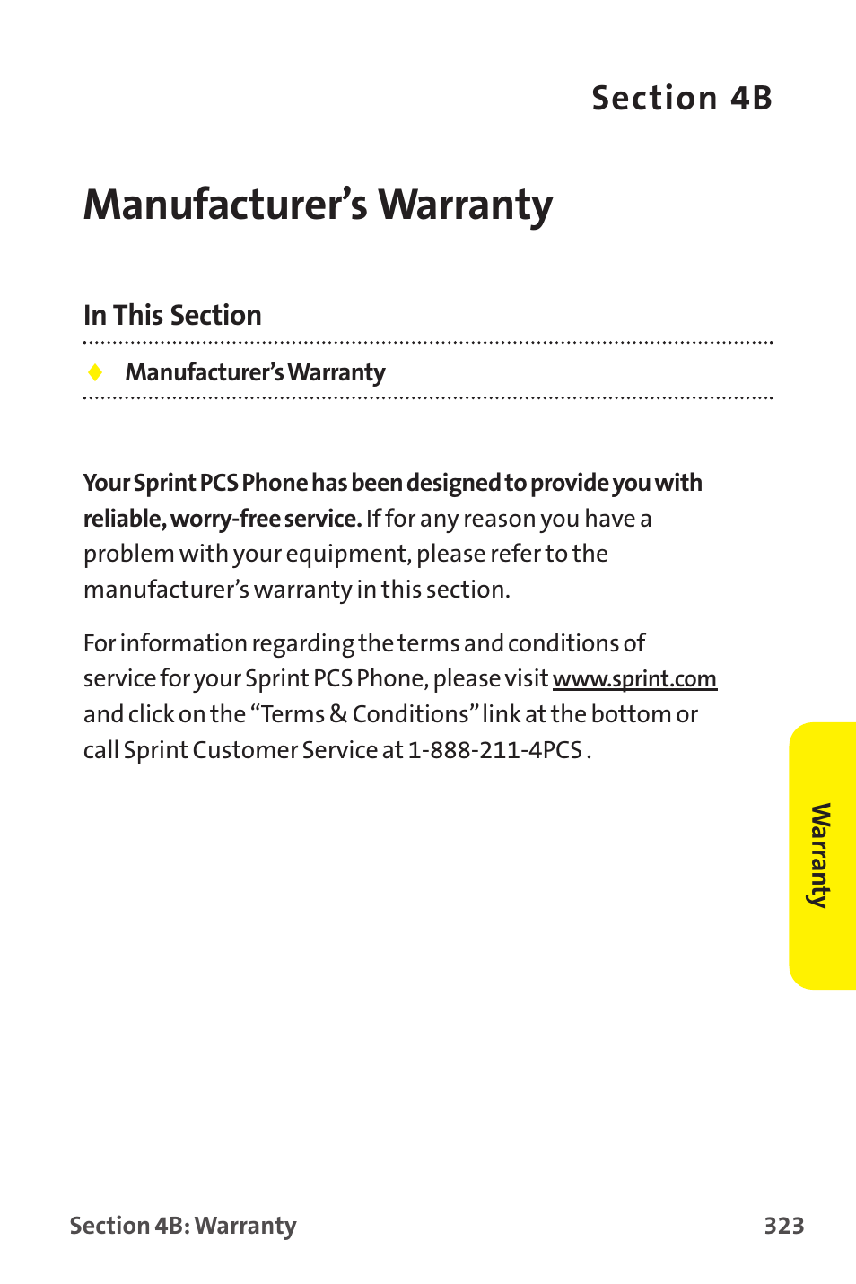 Manufacturer’s warranty, 4b. manufacturer’s warranty | Sprint Nextel MM-7500 User Manual | Page 333 / 345