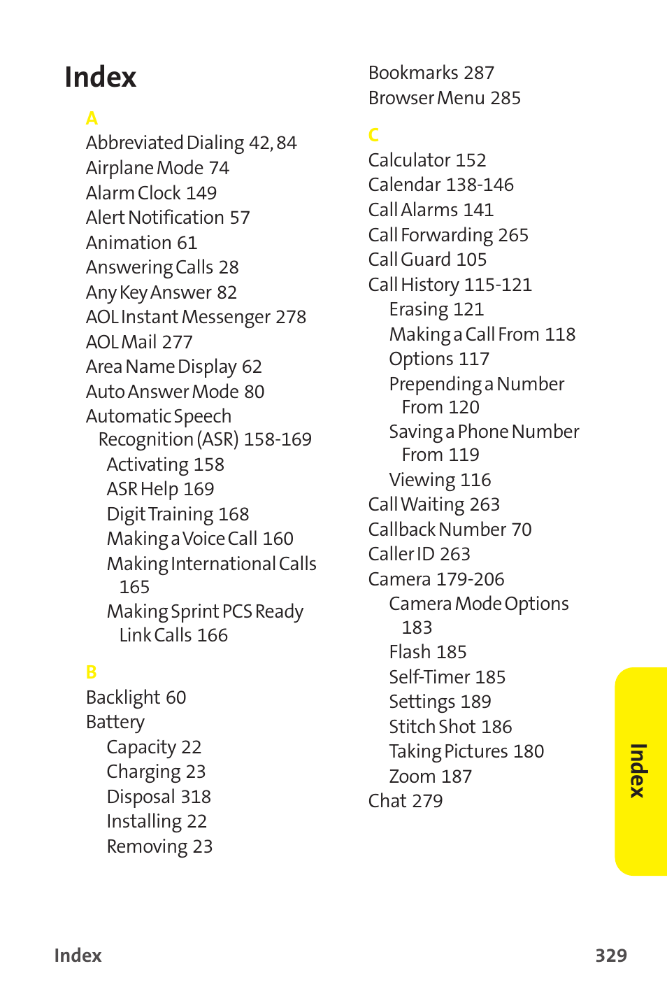 Index, Inde x | Sprint Nextel MM-7500 User Manual | Page 339 / 345
