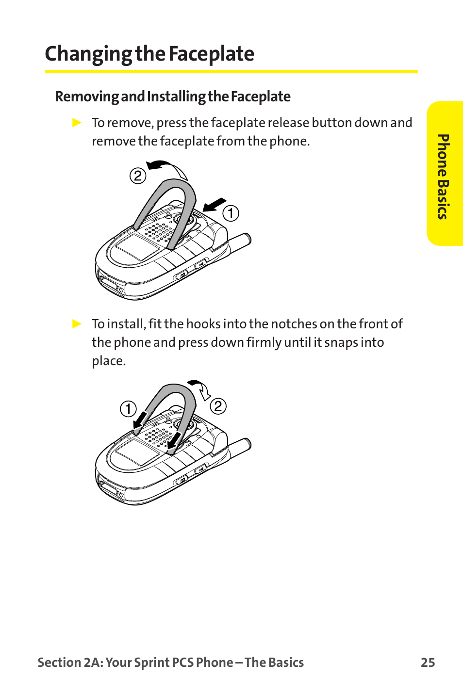 Changing the faceplate, Phone basics | Sprint Nextel MM-7500 User Manual | Page 35 / 345