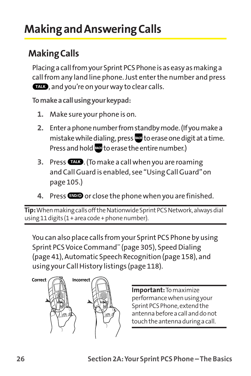 Making and answering calls, Making calls | Sprint Nextel MM-7500 User Manual | Page 36 / 345