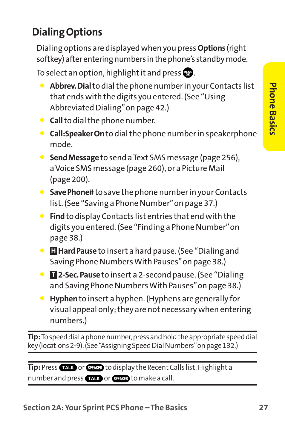 Dialing options, Phone basics | Sprint Nextel MM-7500 User Manual | Page 37 / 345
