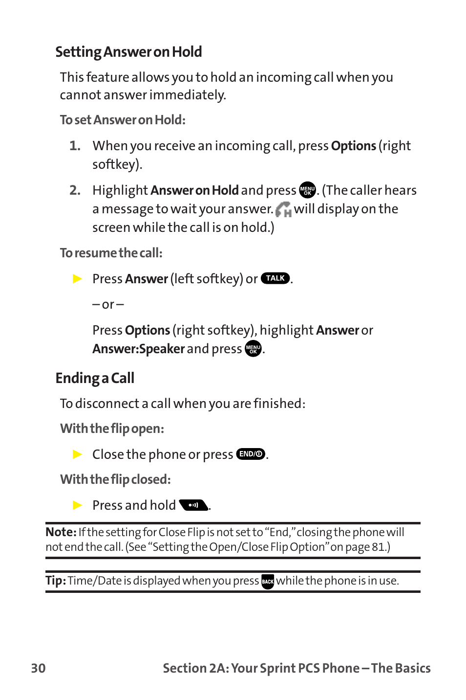 Setting answer on hold, Ending a call | Sprint Nextel MM-7500 User Manual | Page 40 / 345