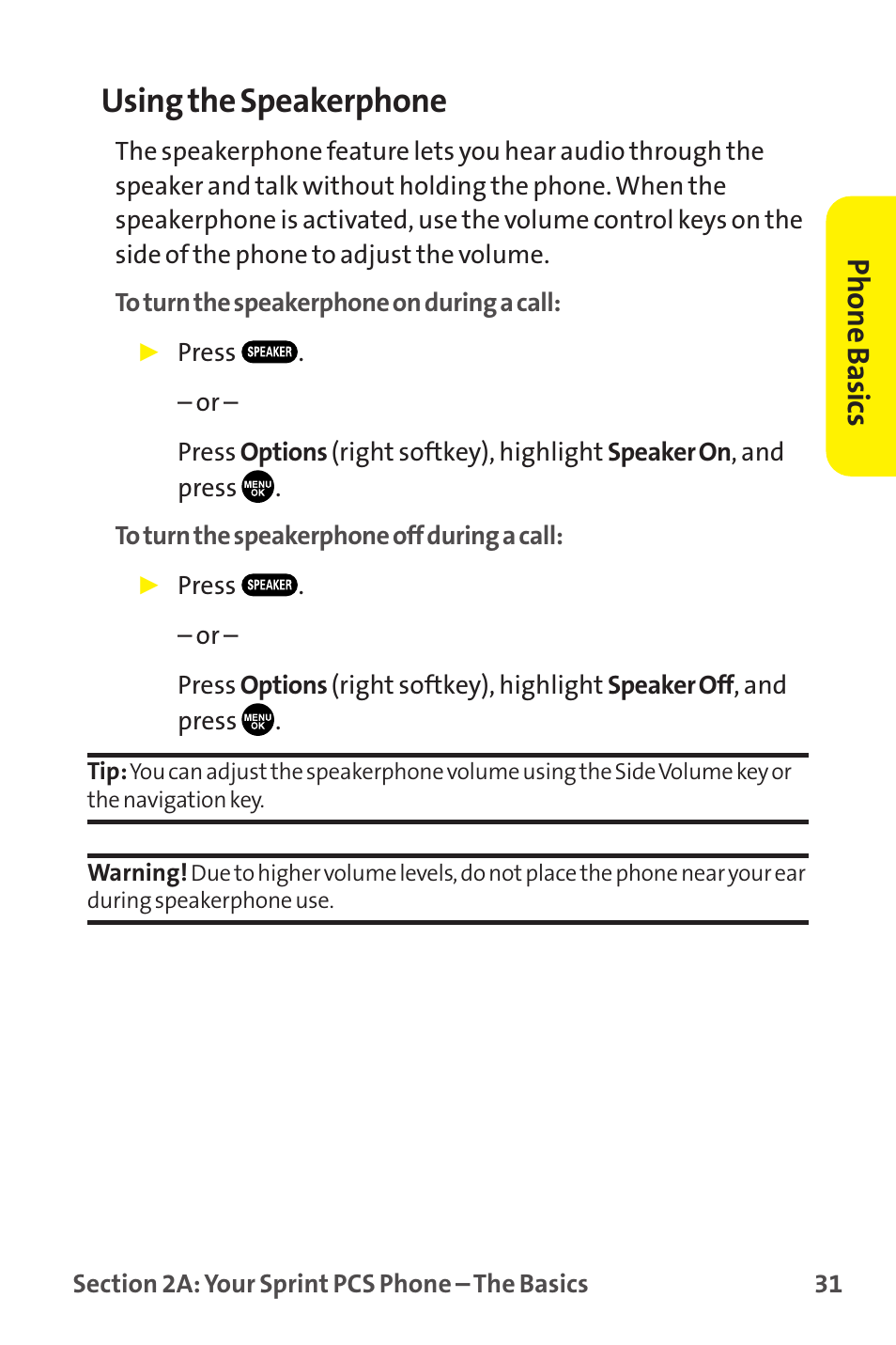 Using the speakerphone, Phone basics | Sprint Nextel MM-7500 User Manual | Page 41 / 345