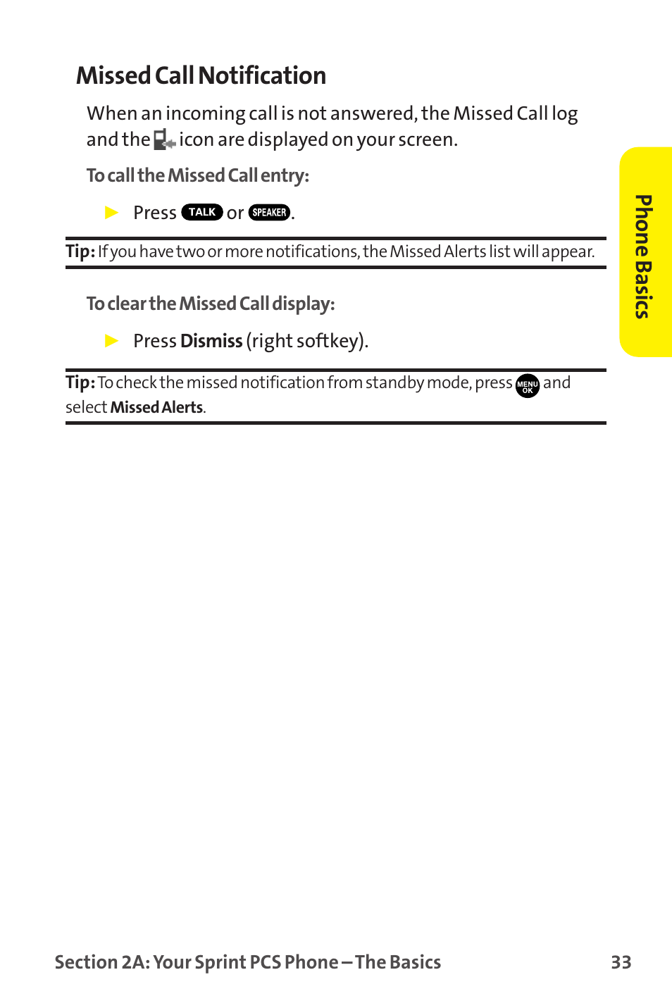 Missed call notification, Phone basics | Sprint Nextel MM-7500 User Manual | Page 43 / 345