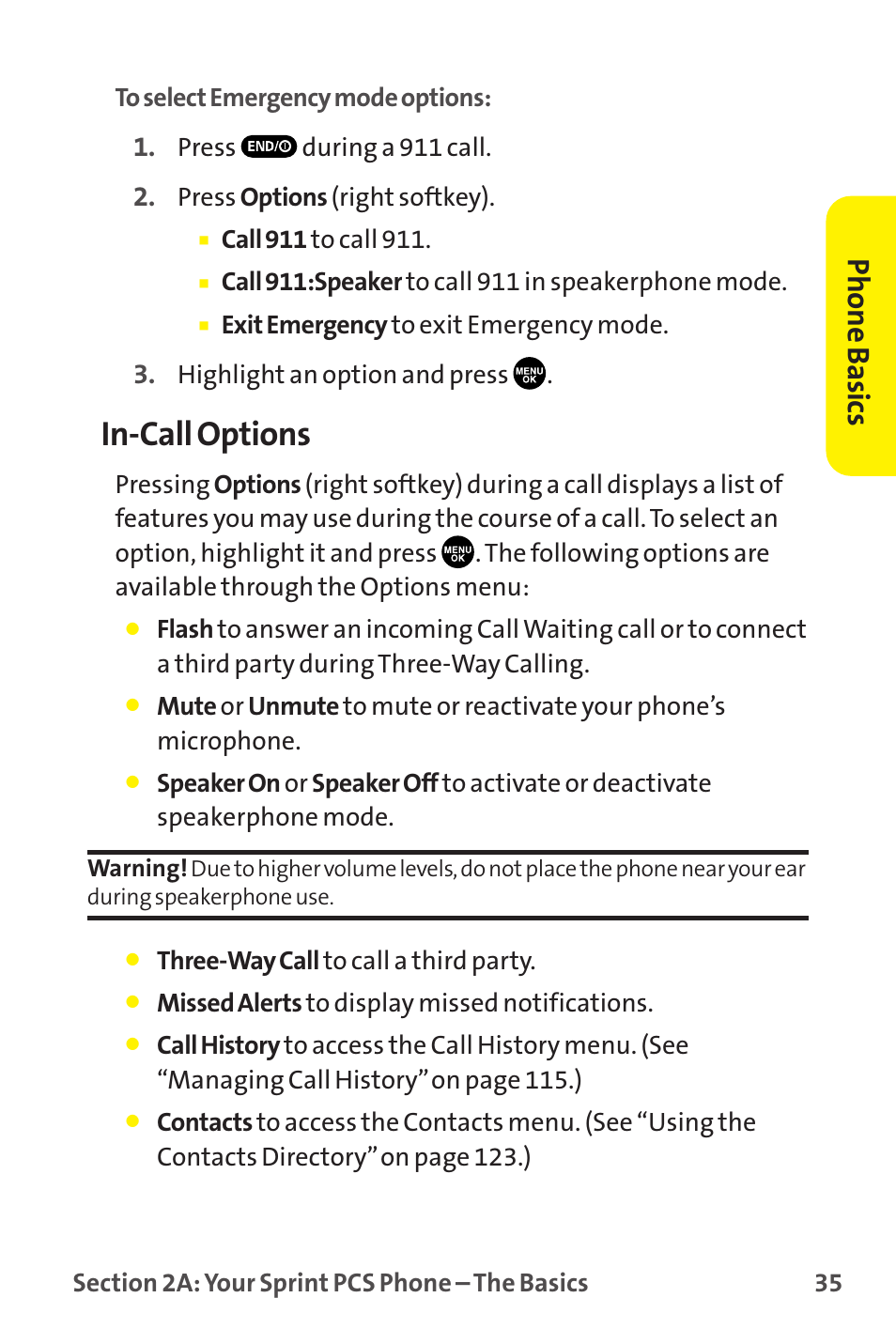 In-call options, Phone basics | Sprint Nextel MM-7500 User Manual | Page 45 / 345