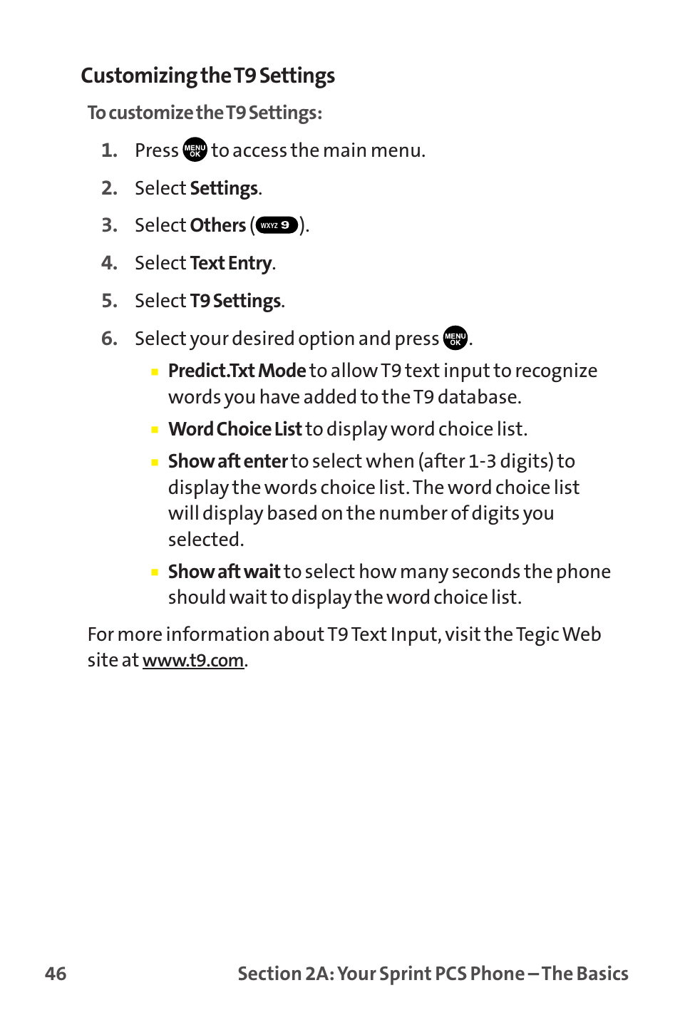 Customizing the t9 settings | Sprint Nextel MM-7500 User Manual | Page 56 / 345