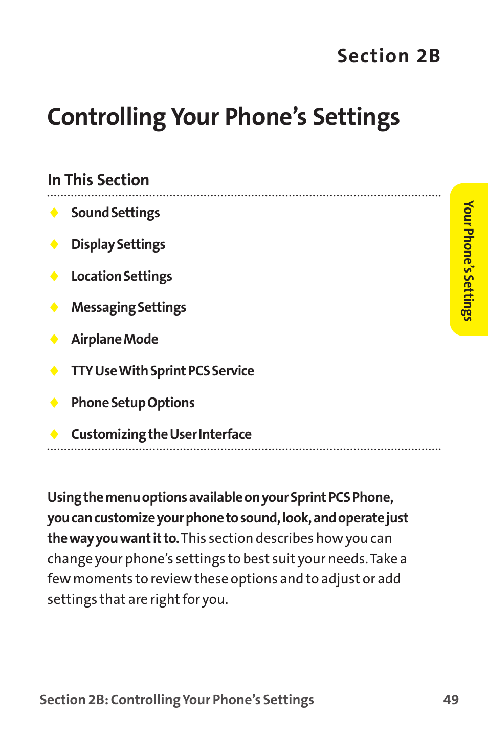Controlling your phone’s settings, 2b. controlling your phone’s settings | Sprint Nextel MM-7500 User Manual | Page 59 / 345