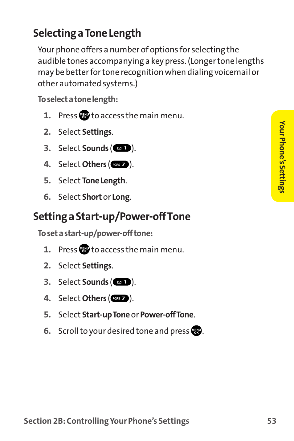 Selecting a tone length, Setting a start-up/power-off tone | Sprint Nextel MM-7500 User Manual | Page 63 / 345