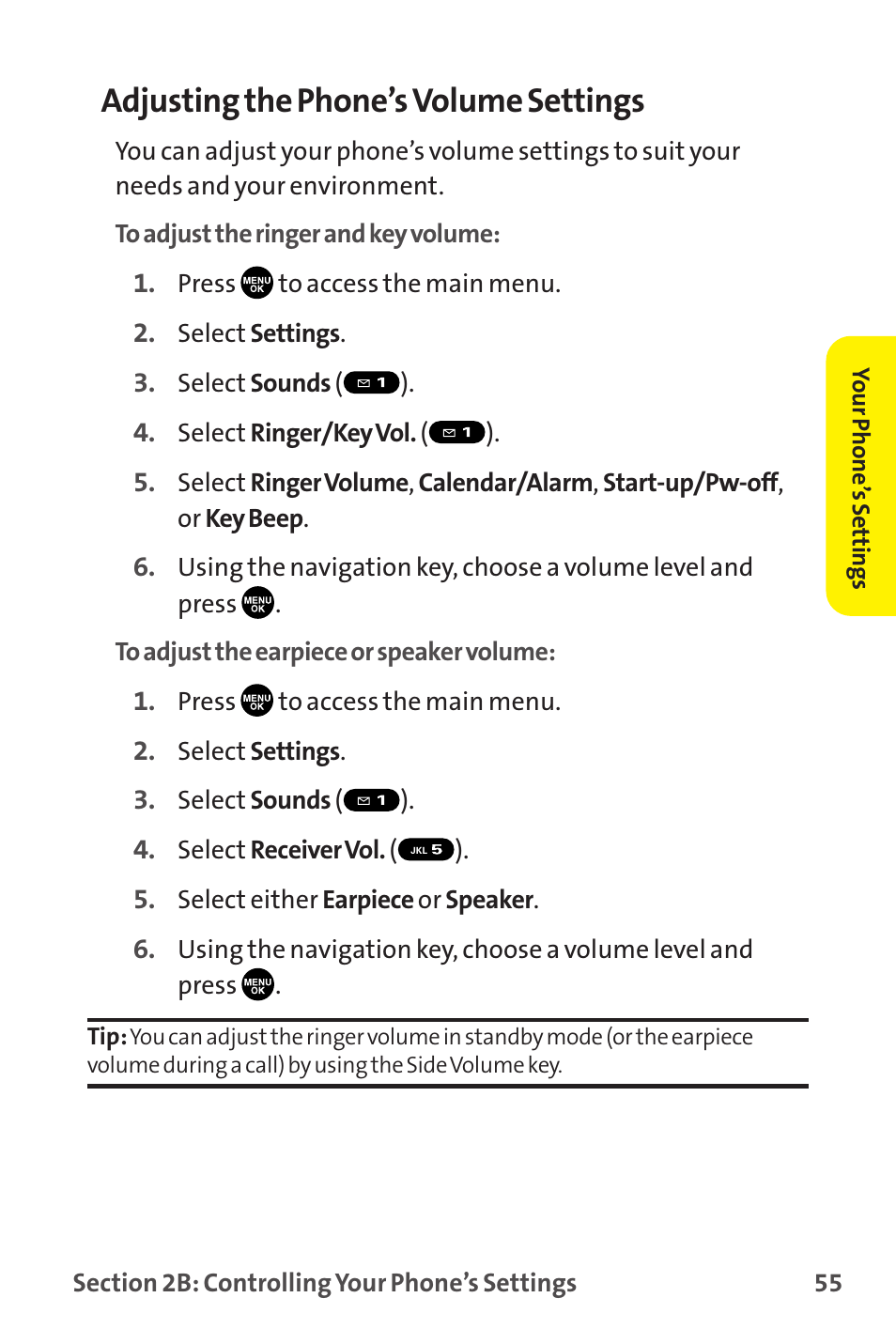 Adjusting the phone’s volume settings | Sprint Nextel MM-7500 User Manual | Page 65 / 345