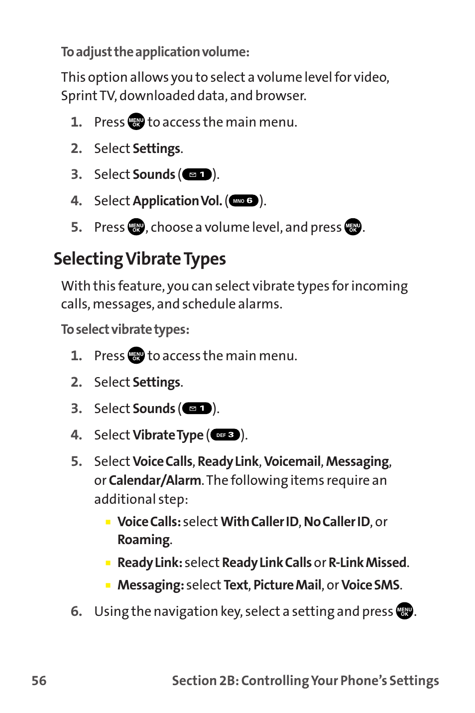 Selecting vibrate types | Sprint Nextel MM-7500 User Manual | Page 66 / 345