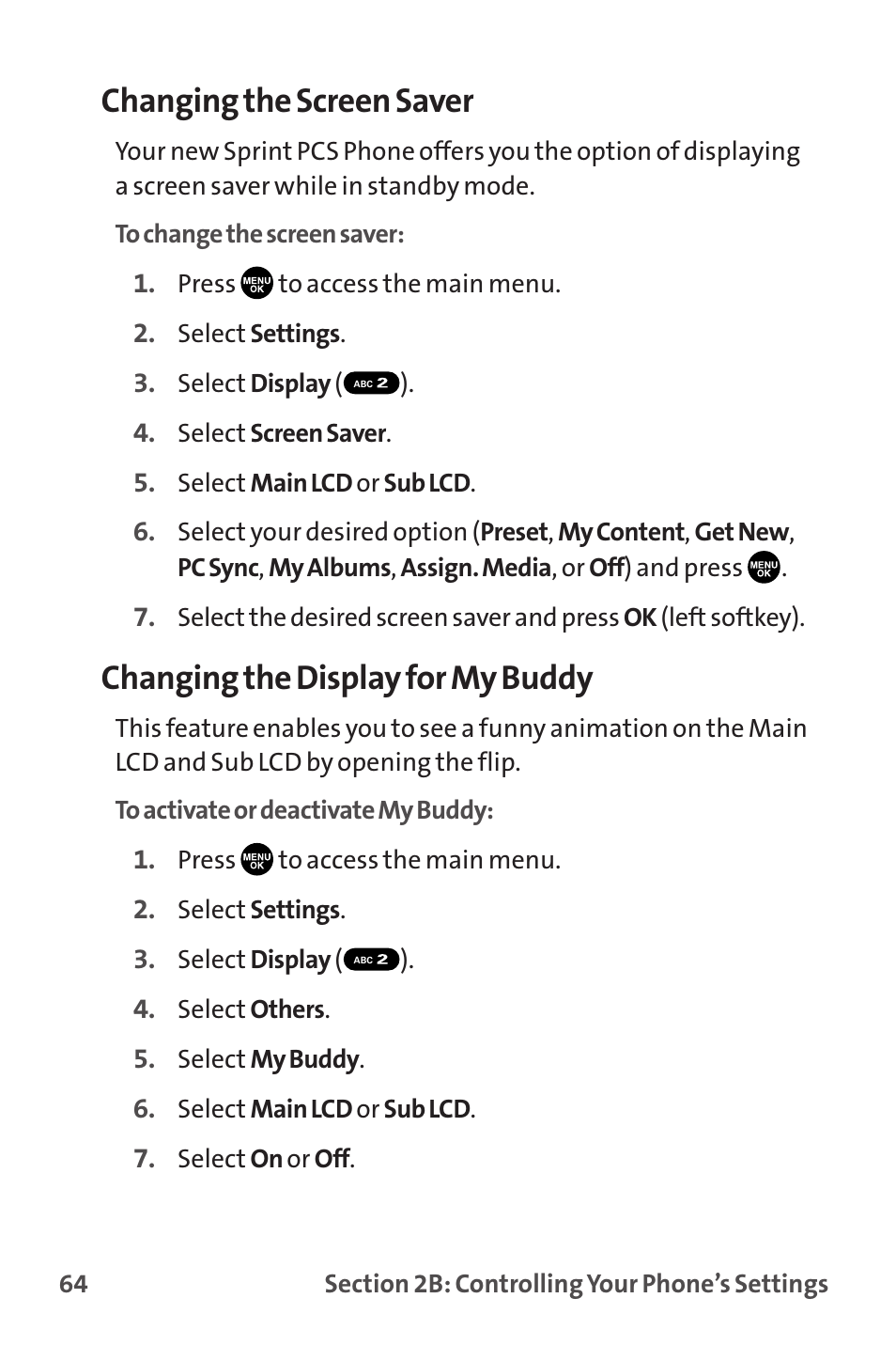 Changing the screen saver, Changing the display for my buddy | Sprint Nextel MM-7500 User Manual | Page 74 / 345
