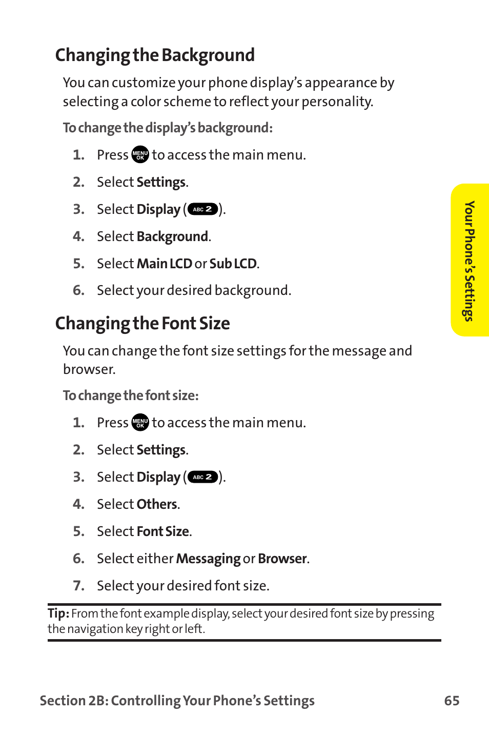 Changing the background, Changing the font size | Sprint Nextel MM-7500 User Manual | Page 75 / 345