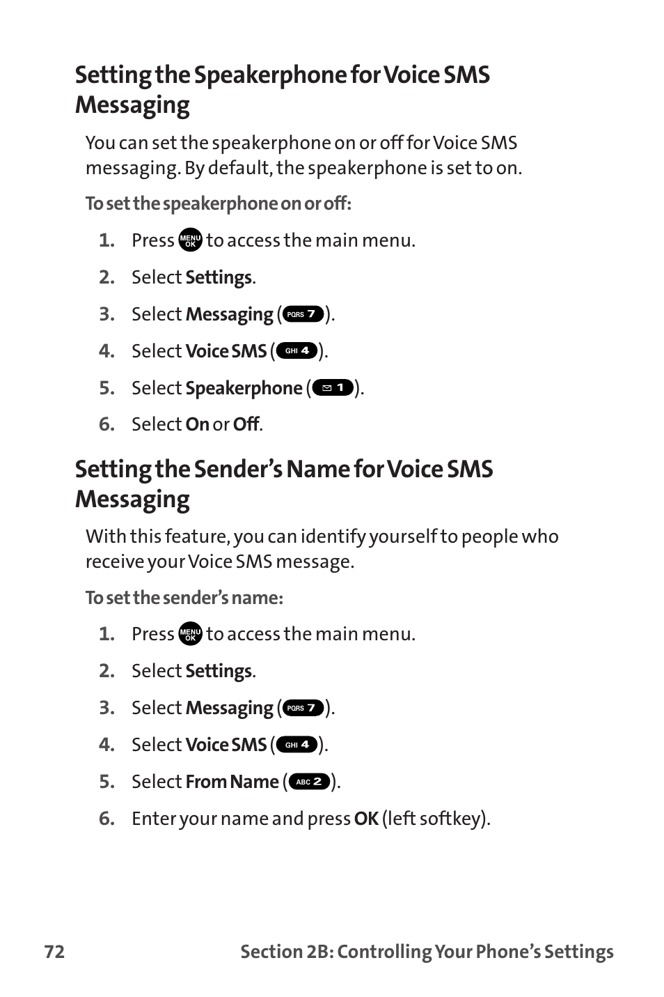 Setting the speakerphone for voice sms messaging, Setting the sender’s name for voice sms messaging | Sprint Nextel MM-7500 User Manual | Page 82 / 345