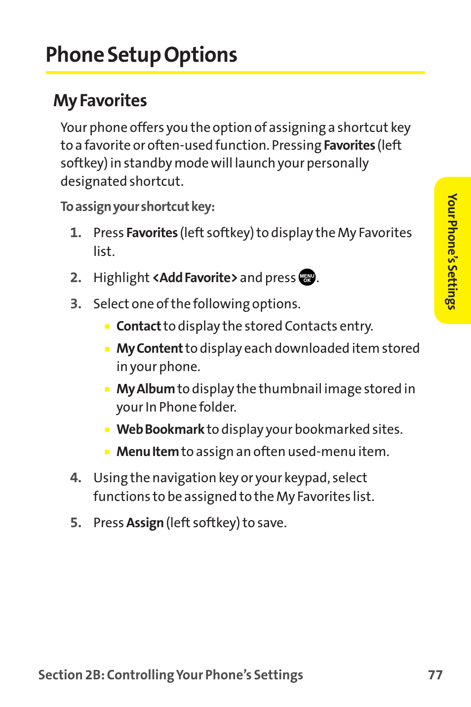 Phone setup options, My favorites | Sprint Nextel MM-7500 User Manual | Page 87 / 345