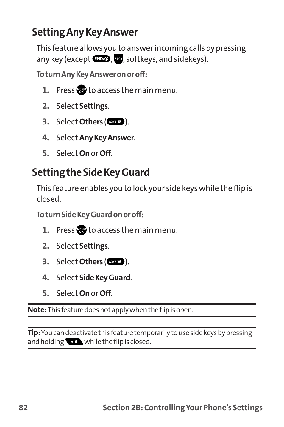 Setting any key answer, Setting the side key guard | Sprint Nextel MM-7500 User Manual | Page 92 / 345