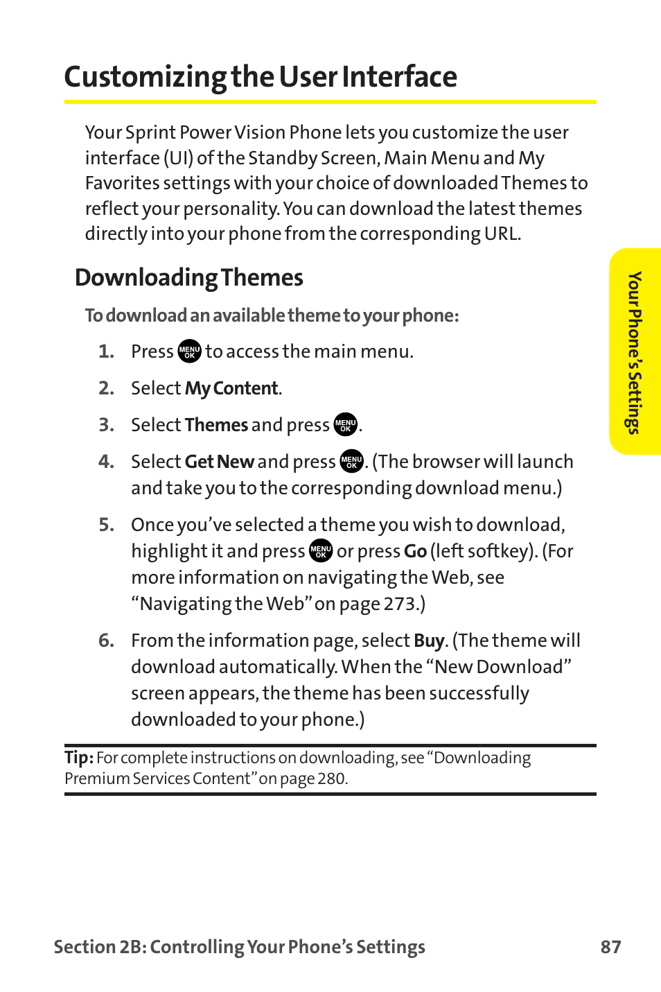 Customizing the user interface, Downloading themes | Sprint Nextel MM-7500 User Manual | Page 97 / 345