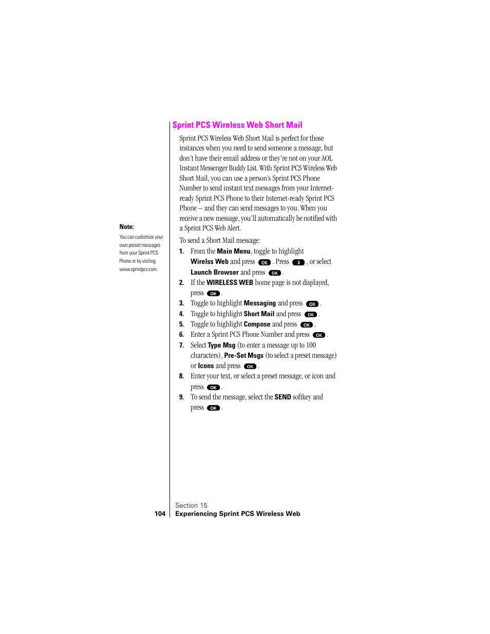 Sprint pcs wireless web short mail | Sprint Nextel SPH-N200 User Manual | Page 106 / 152