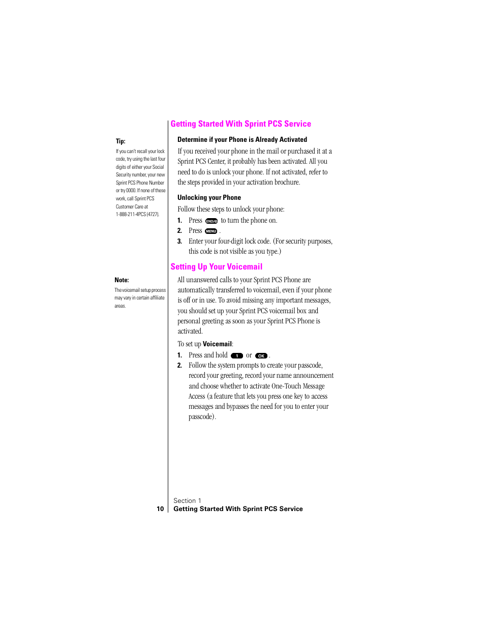 Setting up your voicemail, Getting started with sprint pcs service | Sprint Nextel SPH-N200 User Manual | Page 12 / 152