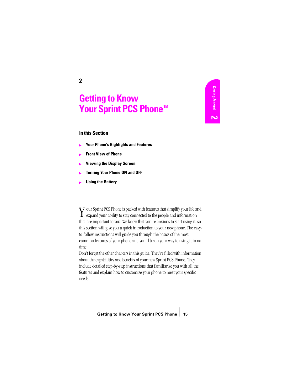 Getting to know your sprint pcs phone | Sprint Nextel SPH-N200 User Manual | Page 17 / 152