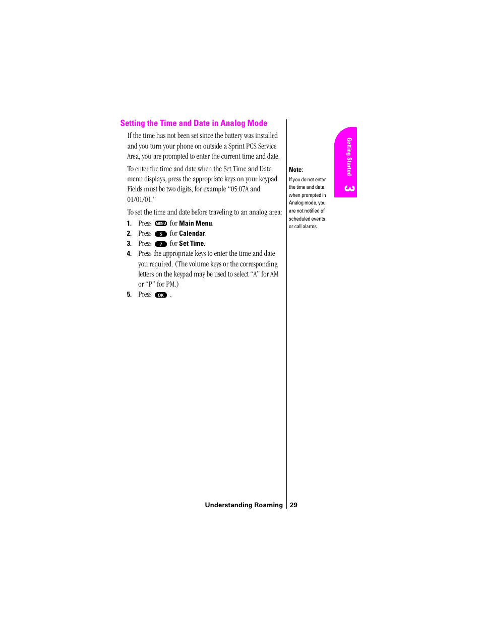 Setting the time and date in analog mode | Sprint Nextel SPH-N200 User Manual | Page 31 / 152