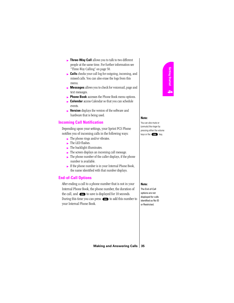 Incoming call notification, End-of-call options | Sprint Nextel SPH-N200 User Manual | Page 37 / 152