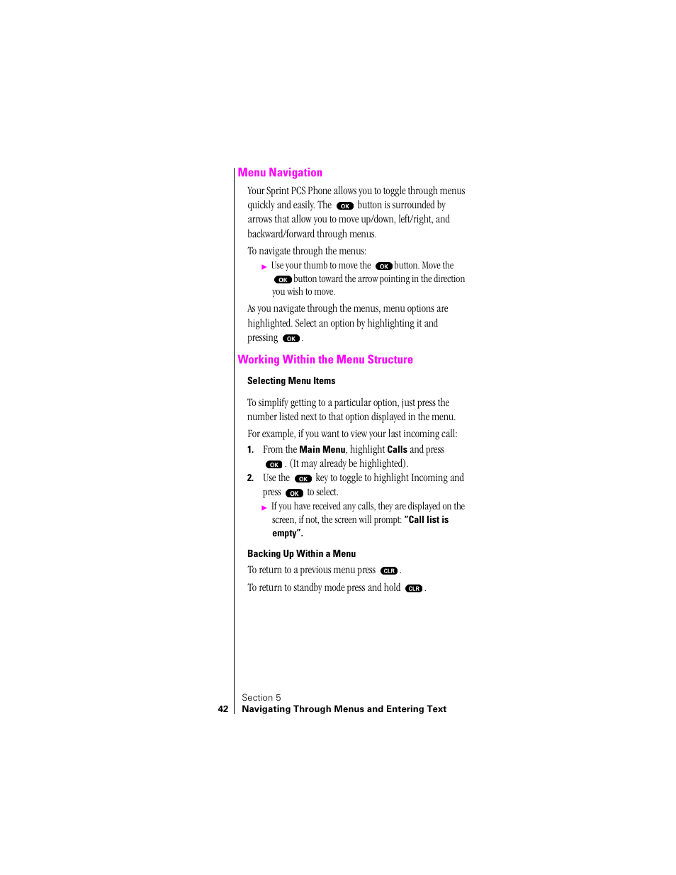 Menu navigation, Working within the menu structure | Sprint Nextel SPH-N200 User Manual | Page 44 / 152