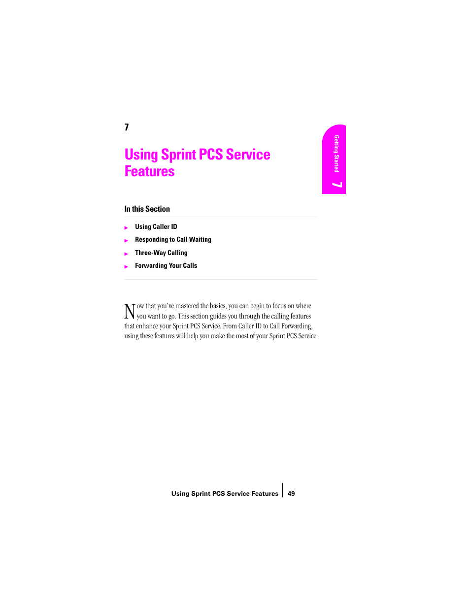 Using sprint pcs service, Using sprint pcs service features | Sprint Nextel SPH-N200 User Manual | Page 51 / 152