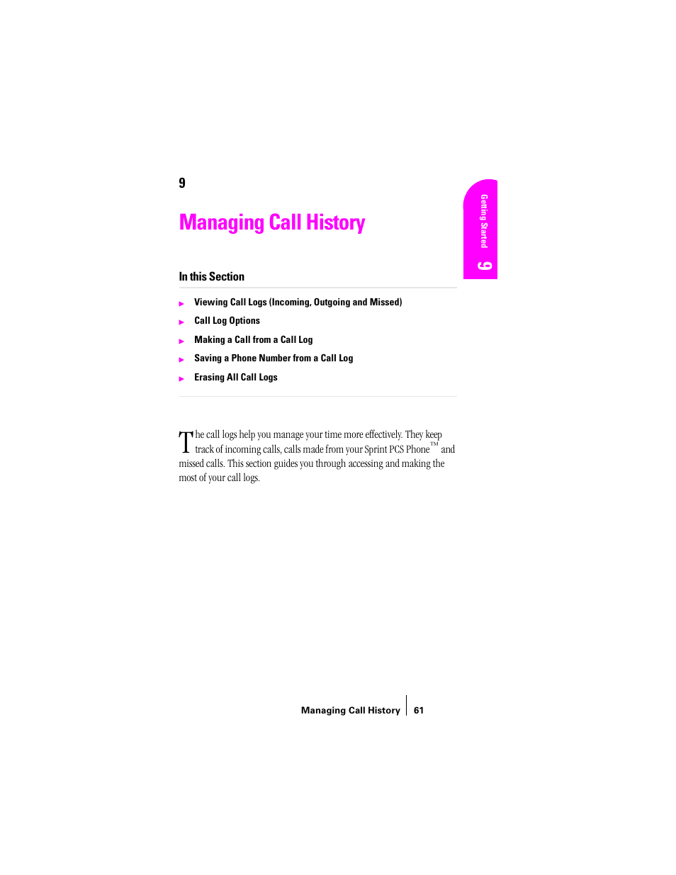 Managing call history | Sprint Nextel SPH-N200 User Manual | Page 63 / 152