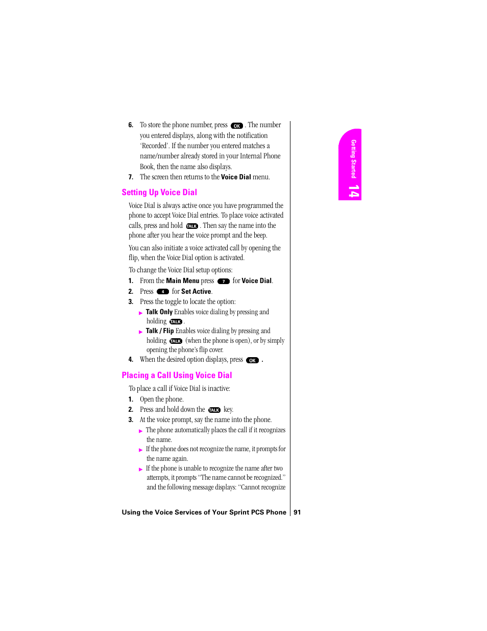 Setting up voice dial, Placing a call using voice dial | Sprint Nextel SPH-N200 User Manual | Page 93 / 152