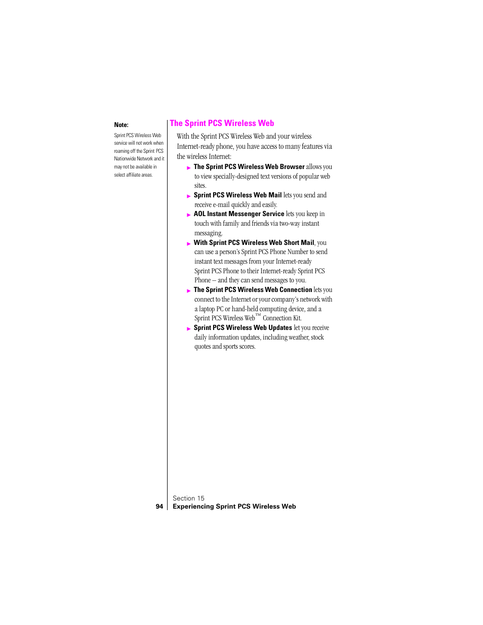 The sprint pcs wireless web | Sprint Nextel SPH-N200 User Manual | Page 96 / 152