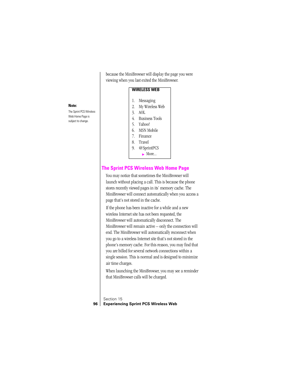 The sprint pcs wireless web home page | Sprint Nextel SPH-N200 User Manual | Page 98 / 152