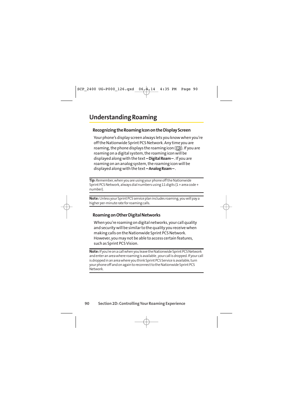 Understanding roaming | Sprint Nextel SPRINT PCS VISION SCP-2400 User Manual | Page 106 / 256